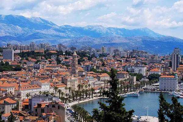 View from the Marjan Hill over the city and port of Split, Croatia.
